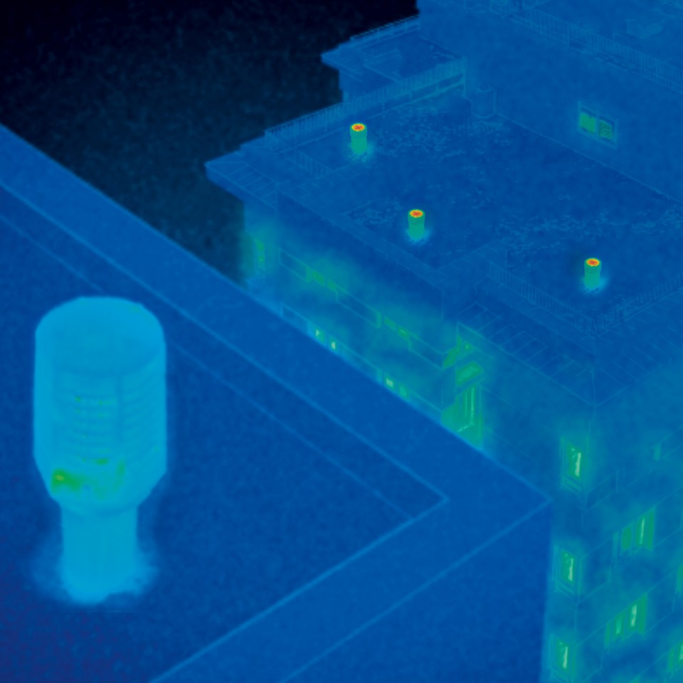 Infraröd bild av ventilationsrör med Geberit Energisparventil ERV öppet i toppen