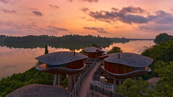 Hus inspirerade av frökapslar på Mandai Rainforest Resort (© Banyan Tree)