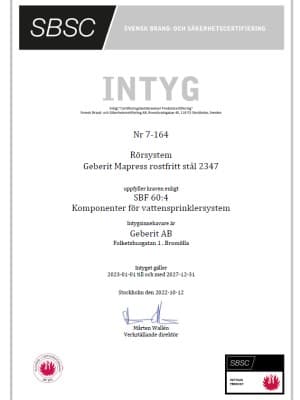 Certifiering Geberit Mapress Therm Certifiering Geberit Mapress Therm