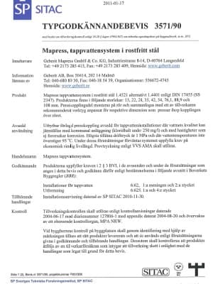 Typgodkännande Geberit Silent-db20 Typgodkännande Geberit Silent-db20